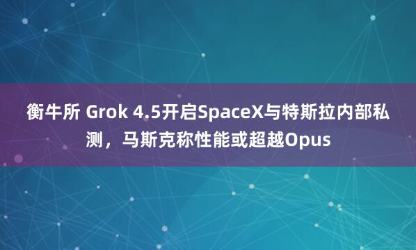 衡牛所 Grok 4.5开启SpaceX与特斯拉内部私测，马斯克称性能或超越Opus